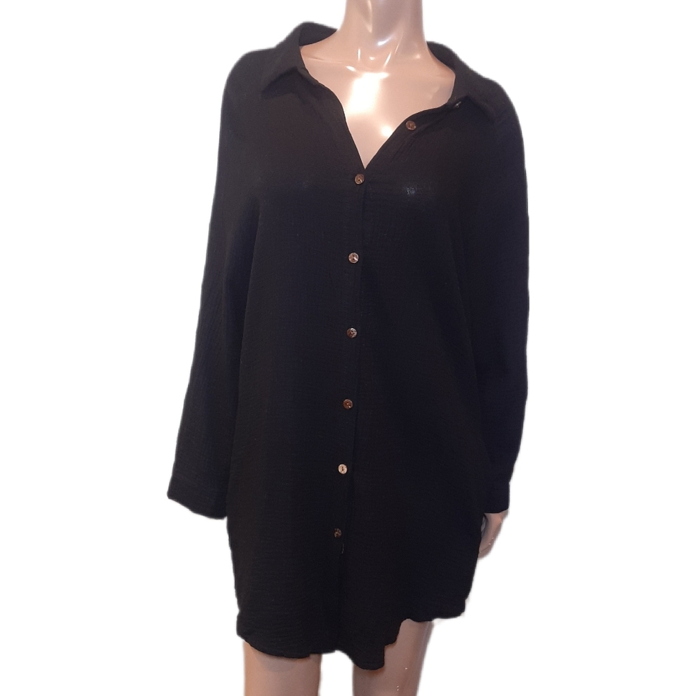 Relaxed Shirt Dress Buttoned Front Long Sleeve Lightweight